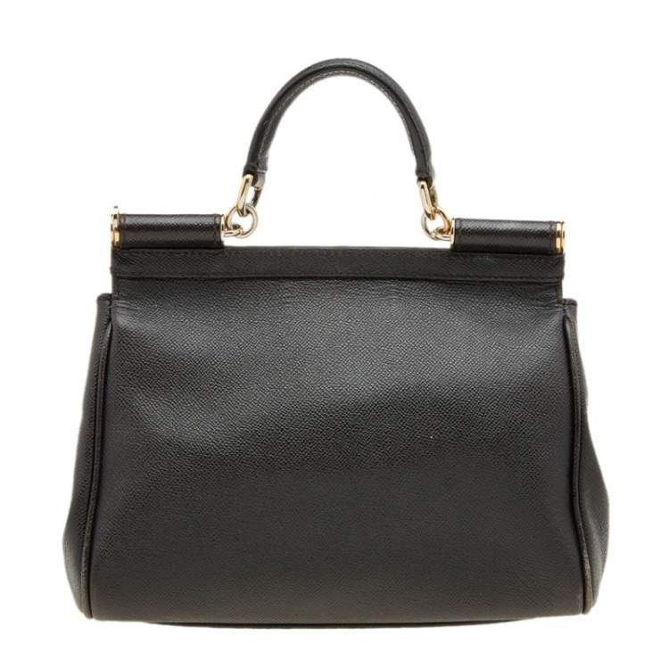Pre Owned Dolce & Gabbana Dark Brown Leather Medium Miss Sicily Top Handle Bag