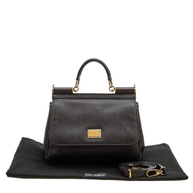 Pre Owned Dolce & Gabbana Dark Brown Leather Medium Miss Sicily Top Handle Bag