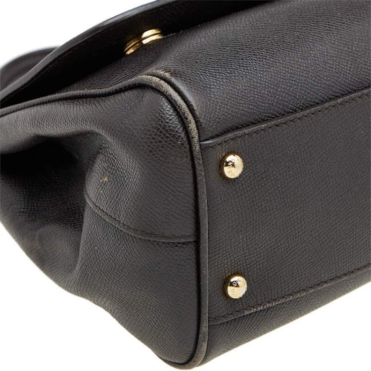 Pre Owned Dolce & Gabbana Dark Brown Leather Medium Miss Sicily Top Handle Bag