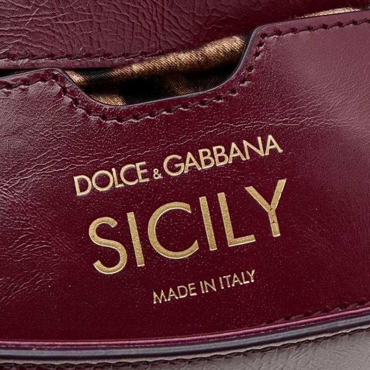 مملوكة مسبقًا Dolce & Gabbana Burgundy Leather Small Miss Sicily Top Handle Bag