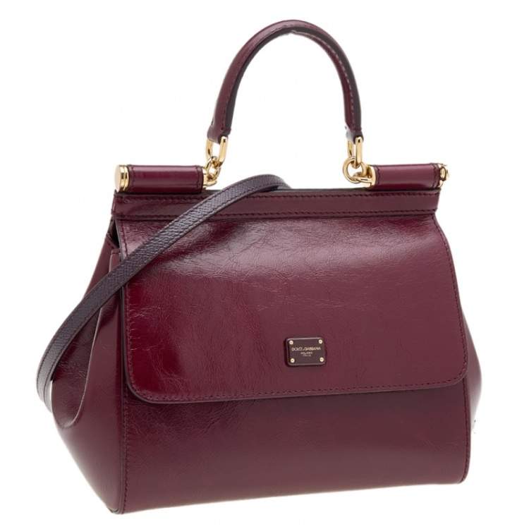 مملوكة مسبقًا Dolce & Gabbana Burgundy Leather Small Miss Sicily Top Handle Bag