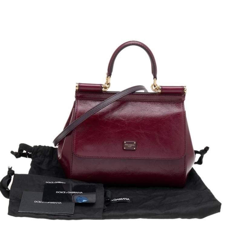 مملوكة مسبقًا Dolce & Gabbana Burgundy Leather Small Miss Sicily Top Handle Bag