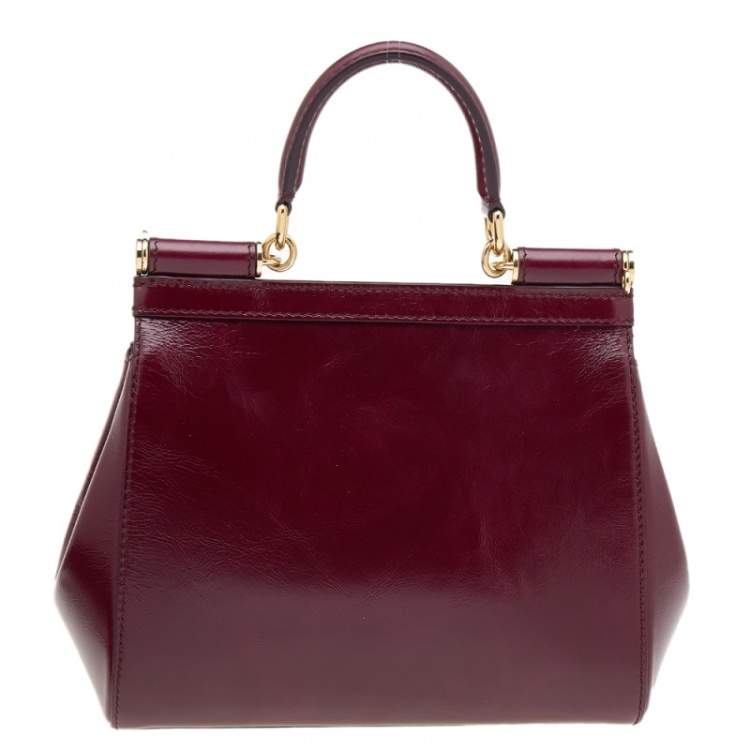 مملوكة مسبقًا Dolce & Gabbana Burgundy Leather Small Miss Sicily Top Handle Bag