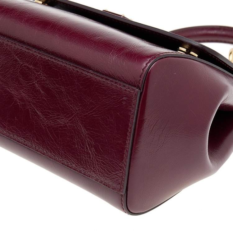مملوكة مسبقًا Dolce & Gabbana Burgundy Leather Small Miss Sicily Top Handle Bag