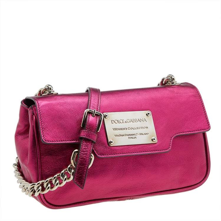 Pre Owned Dolce & Gabbana Metallic Pink Leather Chain Shoulder Bag
