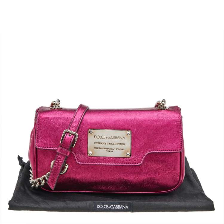 Pre Owned Dolce & Gabbana Metallic Pink Leather Chain Shoulder Bag