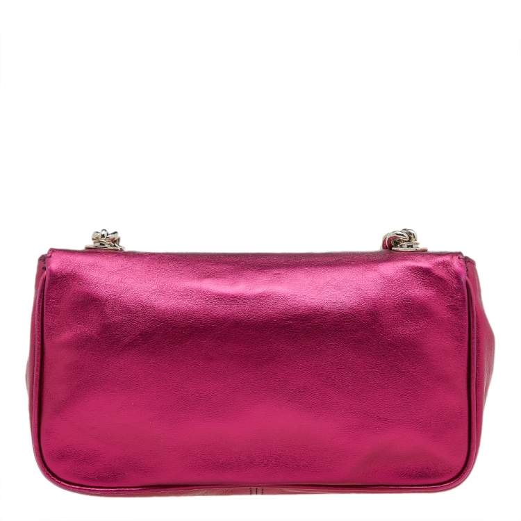 Pre Owned Dolce & Gabbana Metallic Pink Leather Chain Shoulder Bag