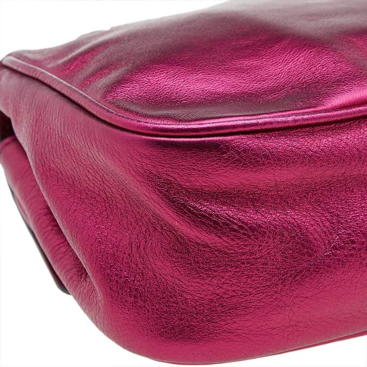 Pre Owned Dolce & Gabbana Metallic Pink Leather Chain Shoulder Bag