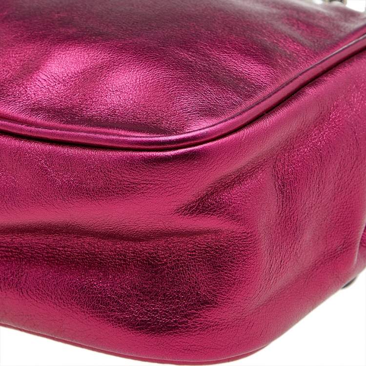 Pre Owned Dolce & Gabbana Metallic Pink Leather Chain Shoulder Bag