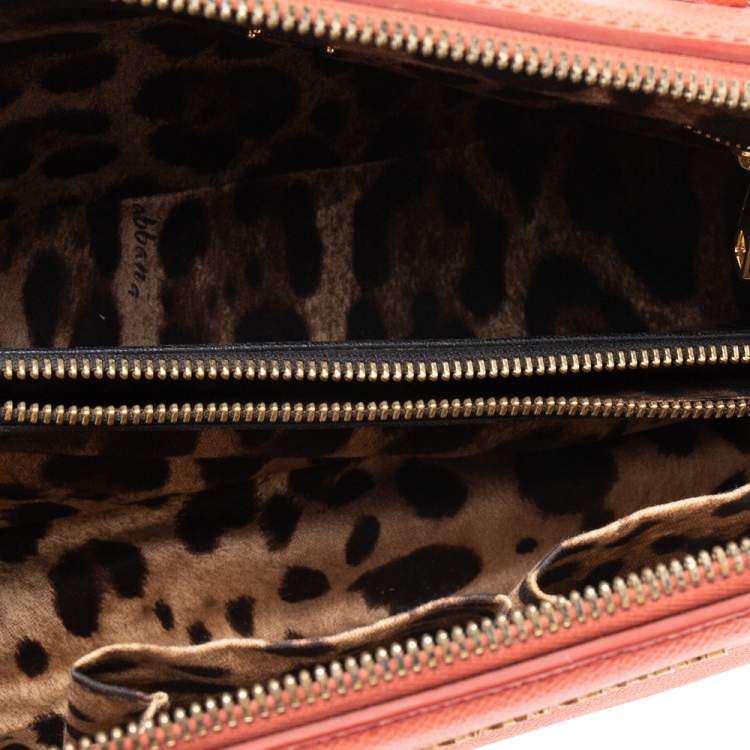 Pre Owned Dolce & Gabbana Coral Orange Leather Megan Dome Satchel