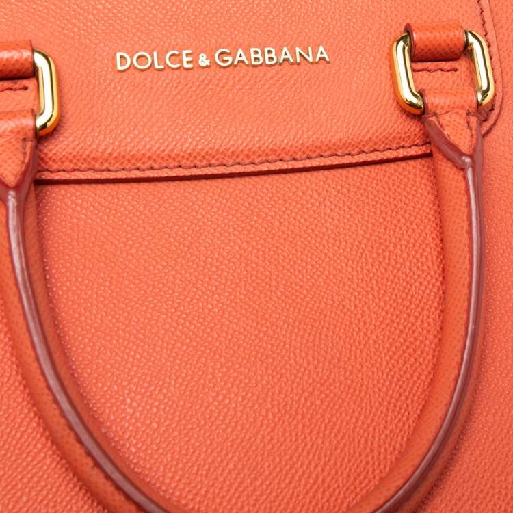 Pre Owned Dolce & Gabbana Coral Orange Leather Megan Dome Satchel