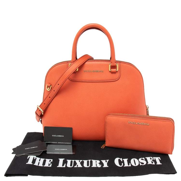 Pre Owned Dolce & Gabbana Coral Orange Leather Megan Dome Satchel