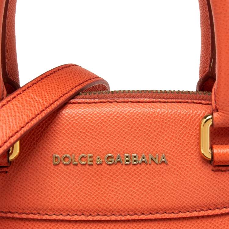 Pre Owned Dolce & Gabbana Coral Orange Leather Megan Dome Satchel