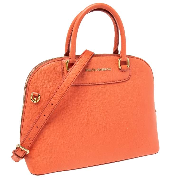 Pre Owned Dolce & Gabbana Coral Orange Leather Megan Dome Satchel