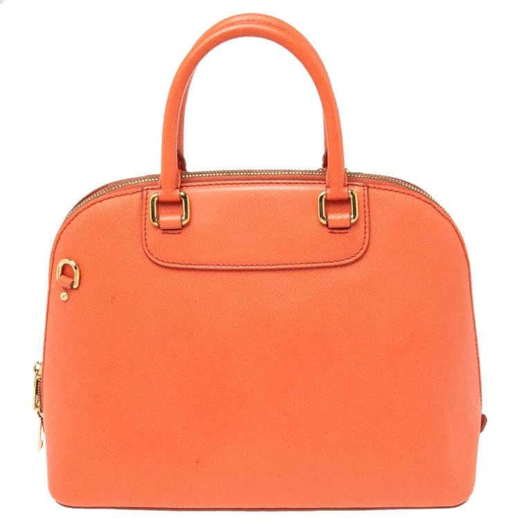 Pre Owned Dolce & Gabbana Coral Orange Leather Megan Dome Satchel