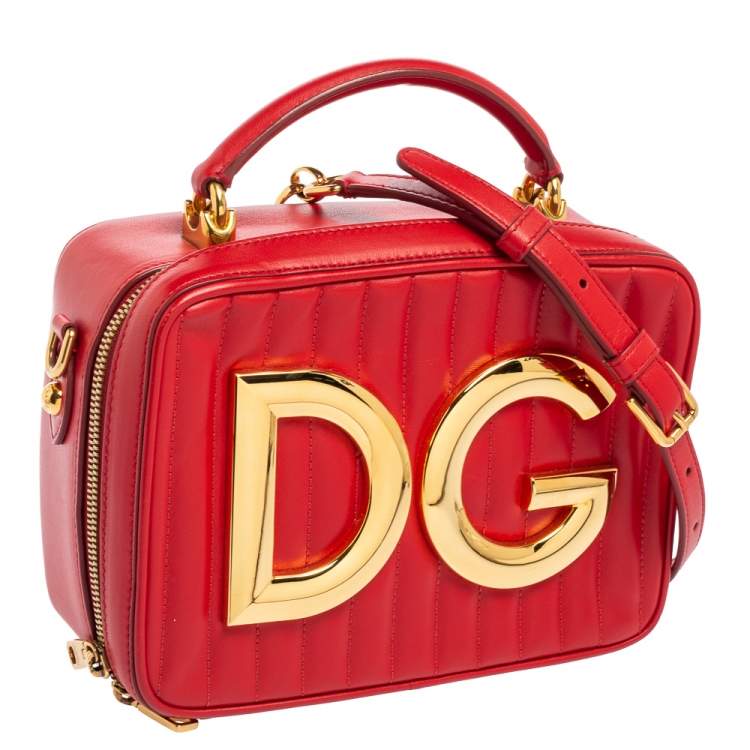 Pre Owned Dolce & Gabbana Red Leather DG Girls Top Handle Bag