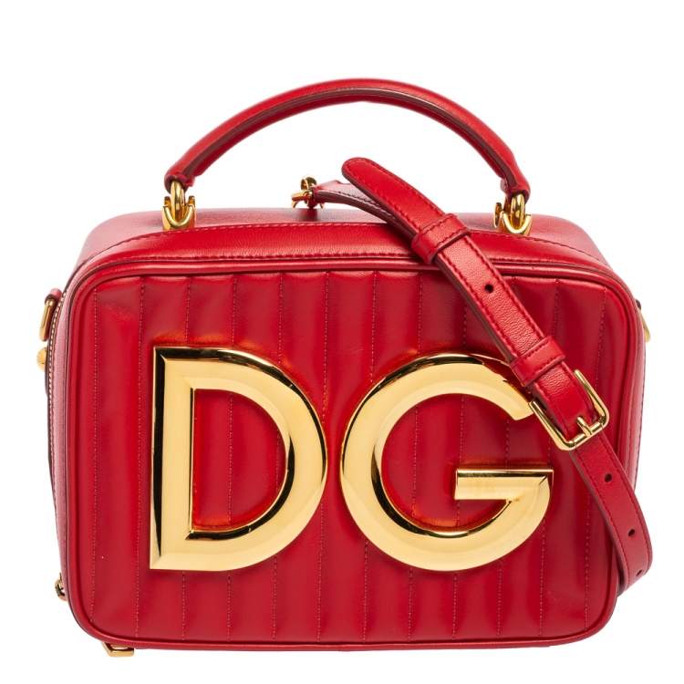 Pre Owned Dolce & Gabbana Red Leather DG Girls Top Handle Bag