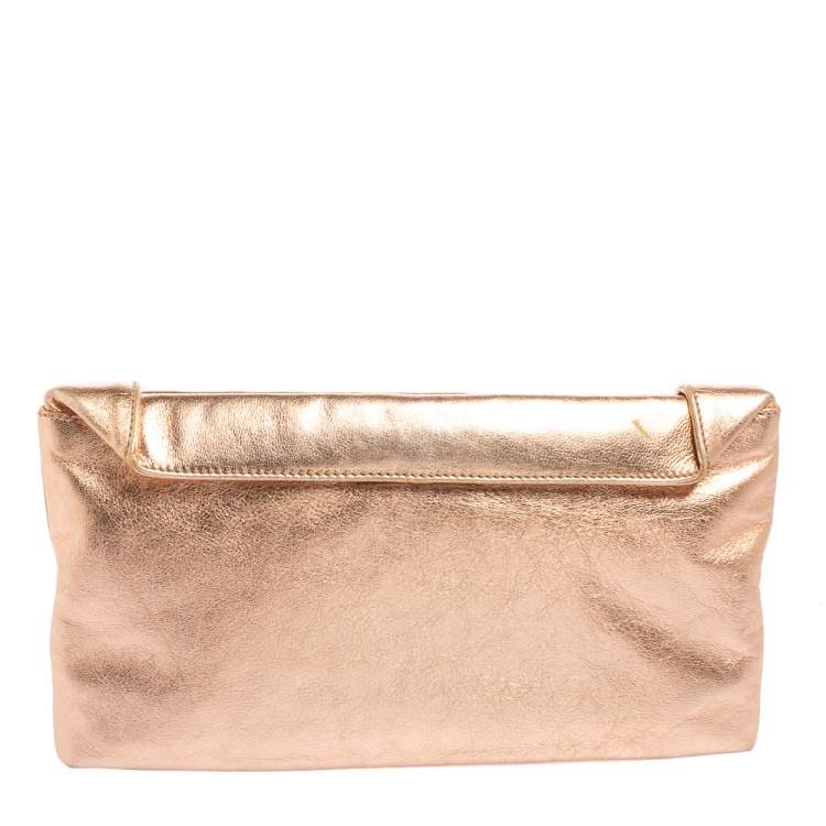 Pre Owned Dolce & Gabbana Metallic Rose Gold Leather Miss Always Clutch