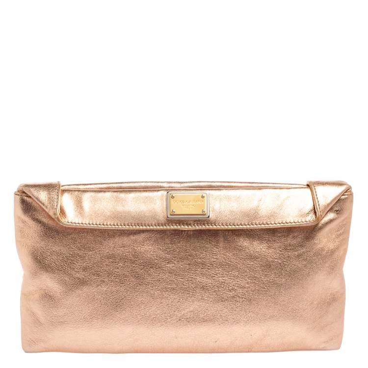 Pre Owned Dolce & Gabbana Metallic Rose Gold Leather Miss Always Clutch