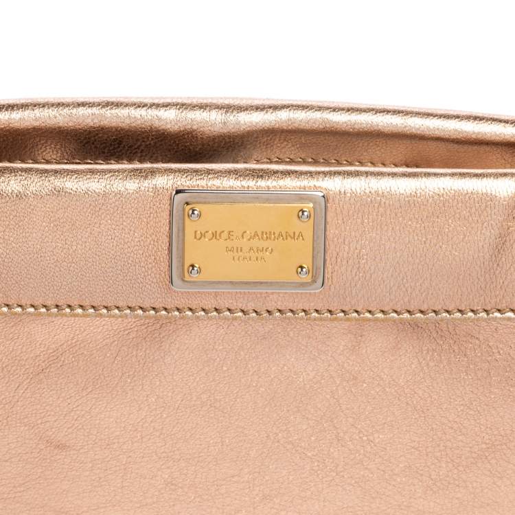 Pre Owned Dolce & Gabbana Metallic Rose Gold Leather Miss Always Clutch