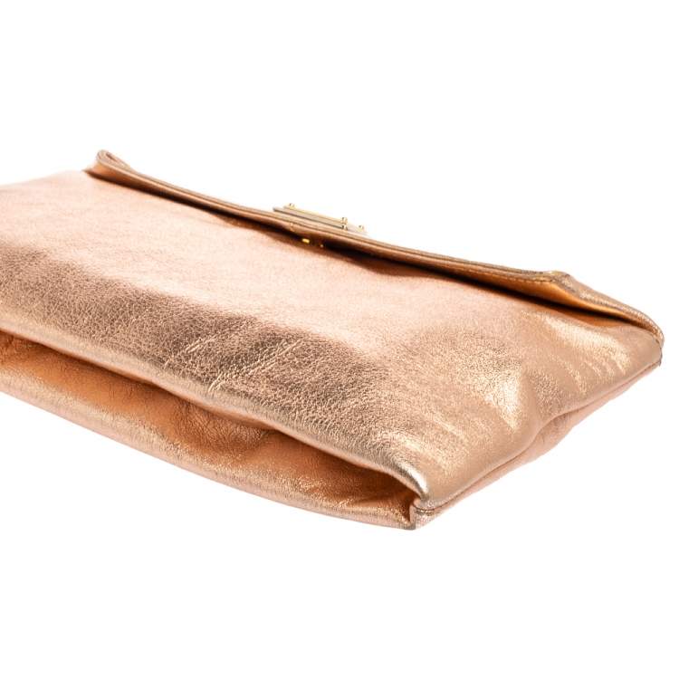 Pre Owned Dolce & Gabbana Metallic Rose Gold Leather Miss Always Clutch