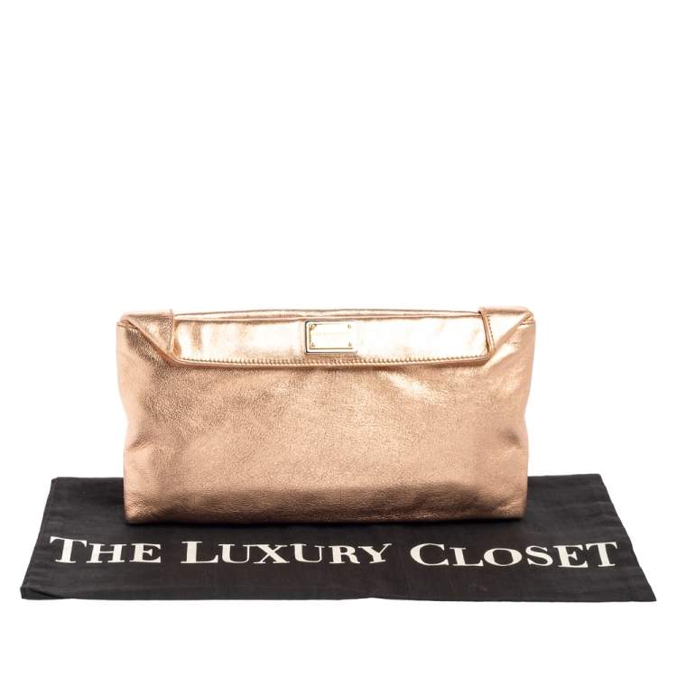 Pre Owned Dolce & Gabbana Metallic Rose Gold Leather Miss Always Clutch
