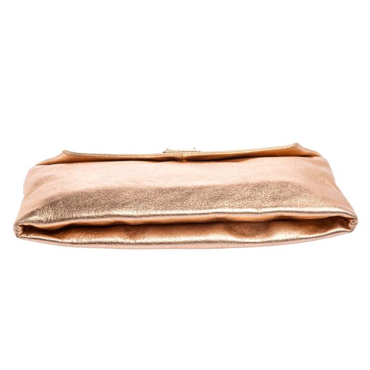 Pre Owned Dolce & Gabbana Metallic Rose Gold Leather Miss Always Clutch