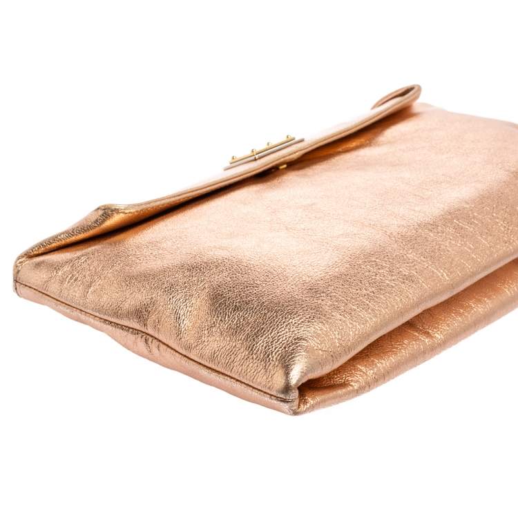 Pre Owned Dolce & Gabbana Metallic Rose Gold Leather Miss Always Clutch