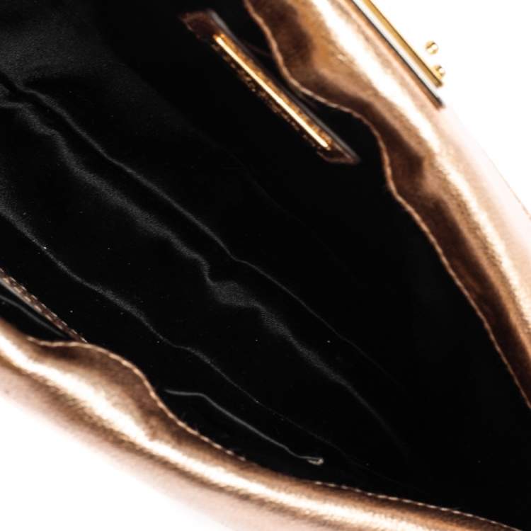 Pre Owned Dolce & Gabbana Metallic Rose Gold Leather Miss Always Clutch