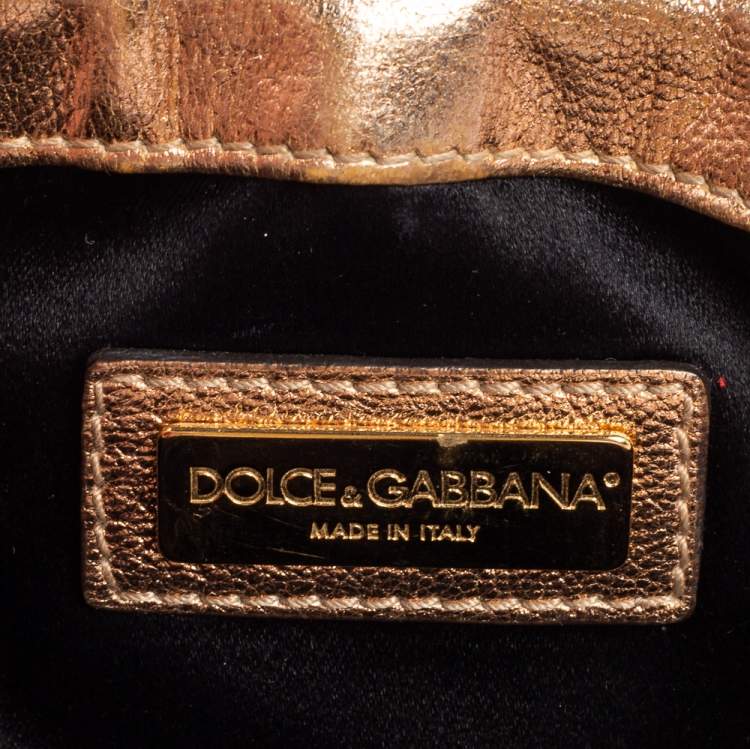 Pre Owned Dolce & Gabbana Metallic Rose Gold Leather Miss Always Clutch