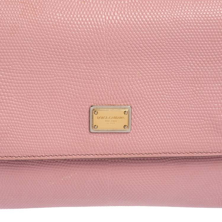 Pre Owned Dolce & Gabbana Pink Lizard Embossed Leather Medium Sicily Top Handle Bag