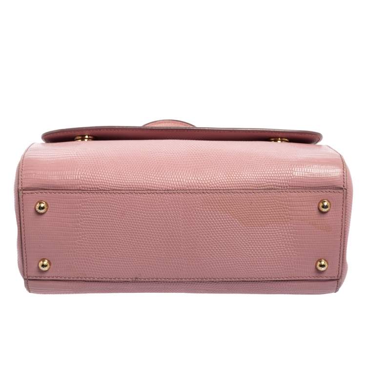 Pre Owned Dolce & Gabbana Pink Lizard Embossed Leather Medium Sicily Top Handle Bag