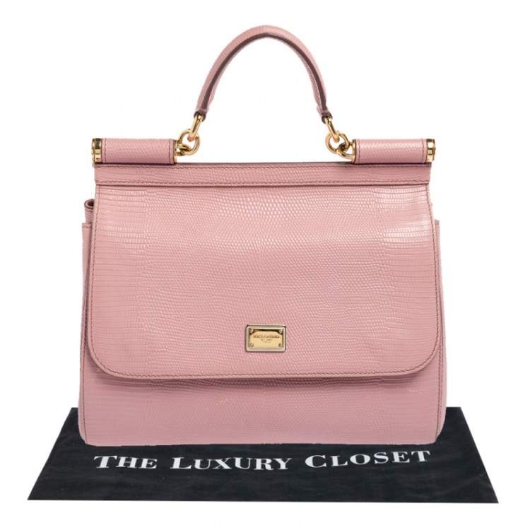 Pre Owned Dolce & Gabbana Pink Lizard Embossed Leather Medium Sicily Top Handle Bag