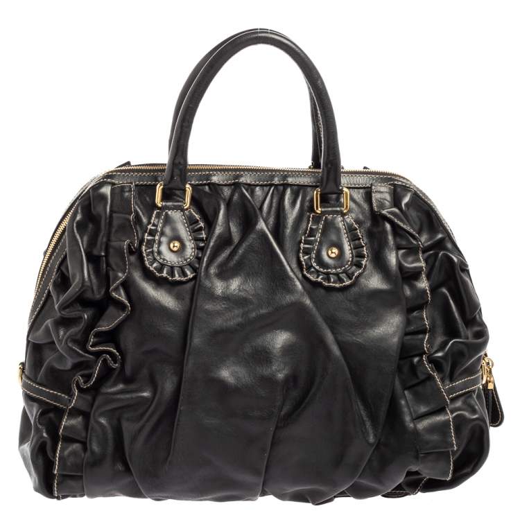 Pre Owned Dolce & Gabbana Black Leather Miss Rouche Satchel