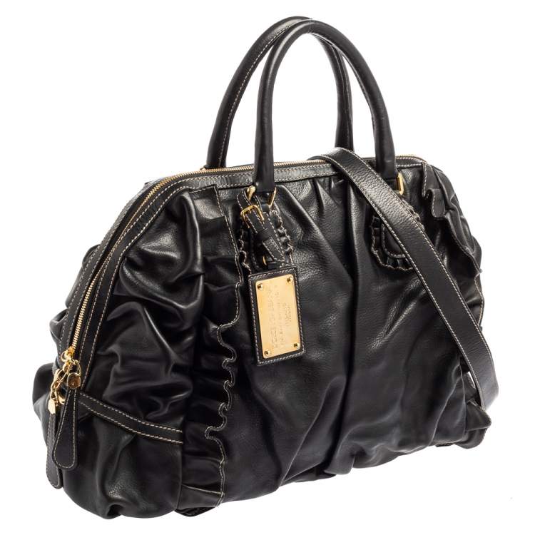 Pre Owned Dolce & Gabbana Black Leather Miss Rouche Satchel
