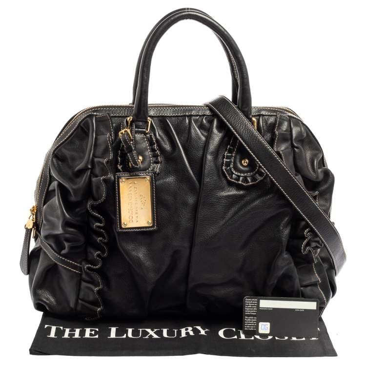 Pre Owned Dolce & Gabbana Black Leather Miss Rouche Satchel