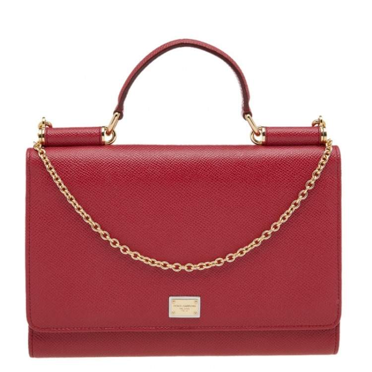 Pre Owned Dolce & Gabbana Red Leather Chain Clutch Bag