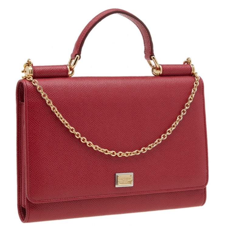 Pre Owned Dolce & Gabbana Red Leather Chain Clutch Bag
