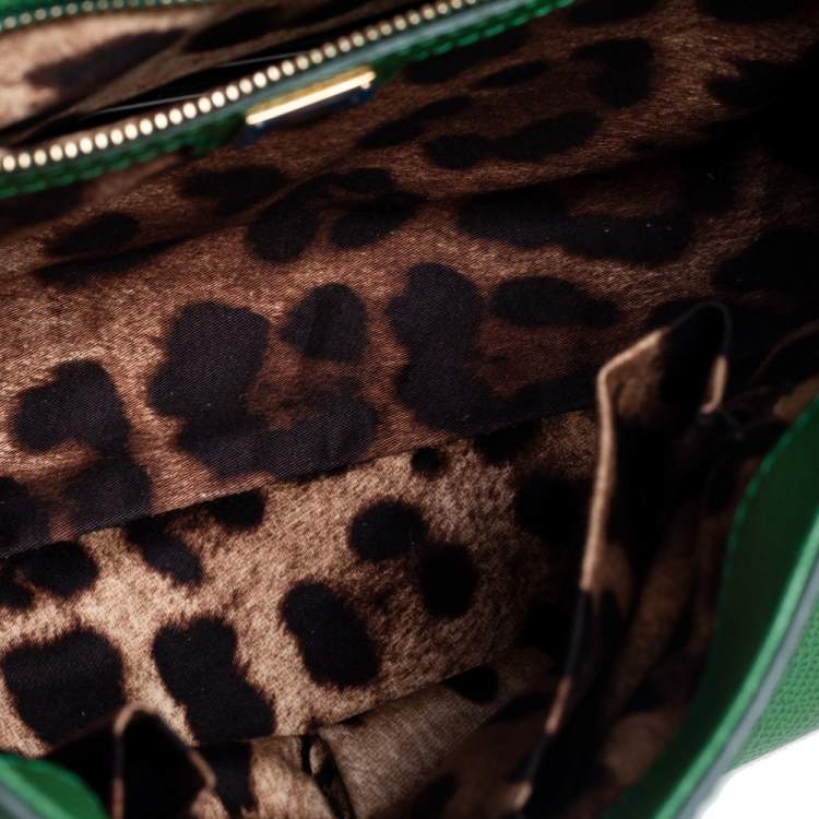 Pre Owned Dolce & Gabbana Green Leather Miss Sicily Medium Top Handle Bag 