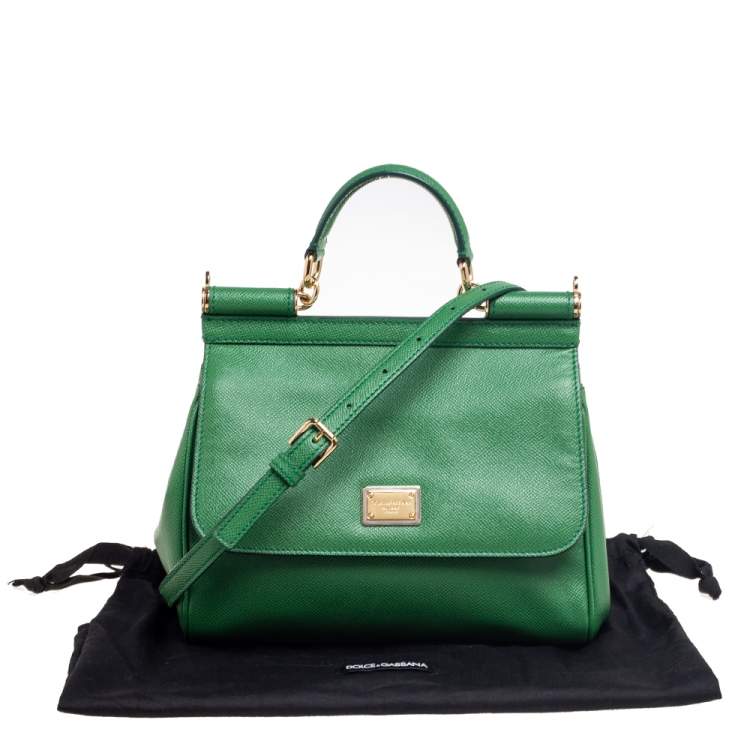 Pre Owned Dolce & Gabbana Green Leather Miss Sicily Medium Top Handle Bag 