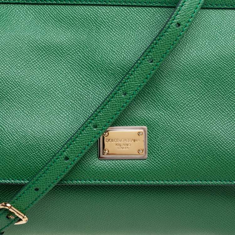 Pre Owned Dolce & Gabbana Green Leather Miss Sicily Medium Top Handle Bag 