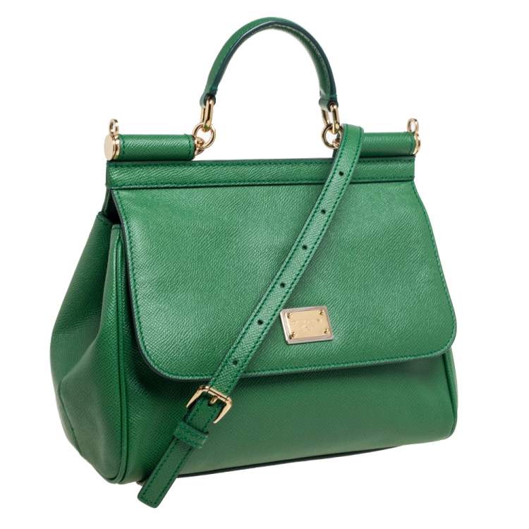Pre Owned Dolce & Gabbana Green Leather Miss Sicily Medium Top Handle Bag 
