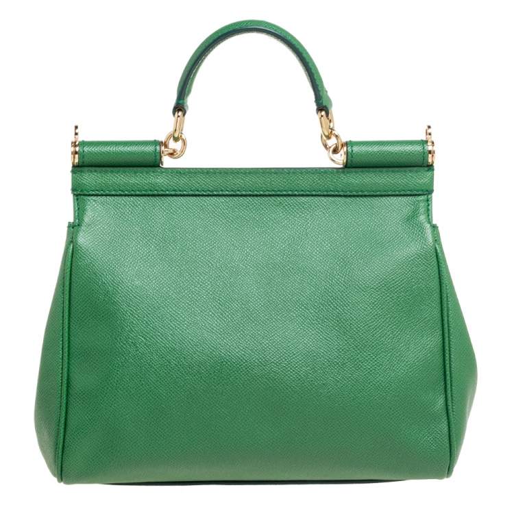 Pre Owned Dolce & Gabbana Green Leather Miss Sicily Medium Top Handle Bag 
