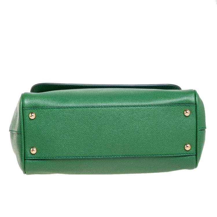 Pre Owned Dolce & Gabbana Green Leather Miss Sicily Medium Top Handle Bag 