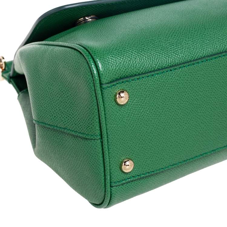 Pre Owned Dolce & Gabbana Green Leather Miss Sicily Medium Top Handle Bag 
