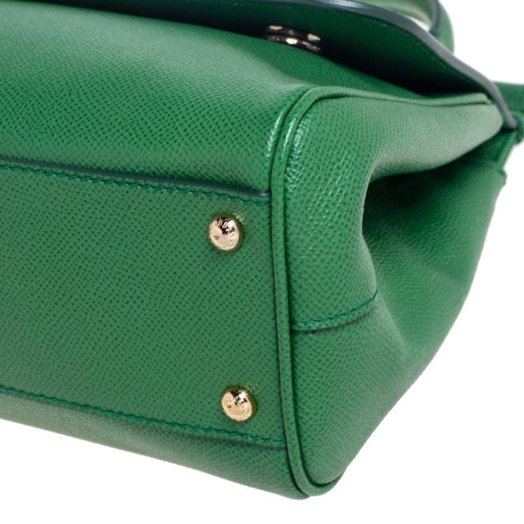 Pre Owned Dolce & Gabbana Green Leather Miss Sicily Medium Top Handle Bag 