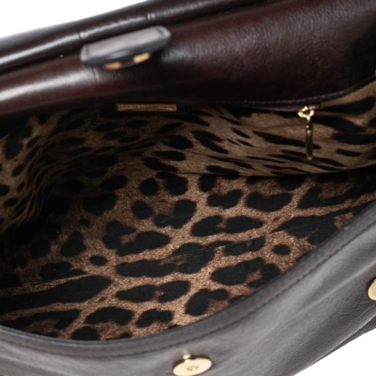 مملوكة مسبقًا Dolce & Gabbana Dark Brown Leather Large Miss Sicily Top Handle Bag