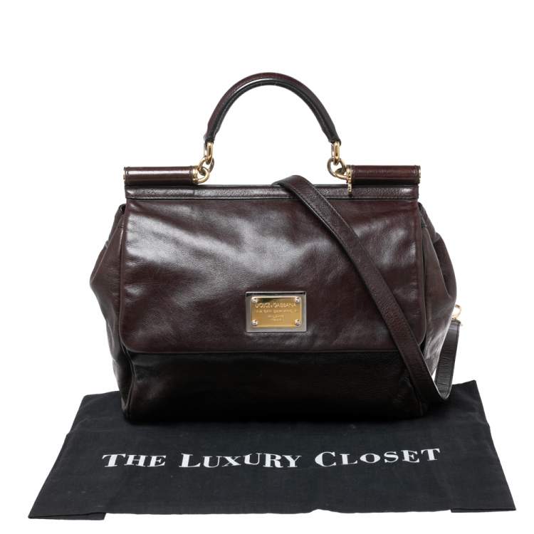مملوكة مسبقًا Dolce & Gabbana Dark Brown Leather Large Miss Sicily Top Handle Bag