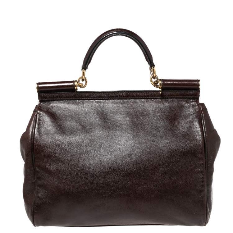 مملوكة مسبقًا Dolce & Gabbana Dark Brown Leather Large Miss Sicily Top Handle Bag