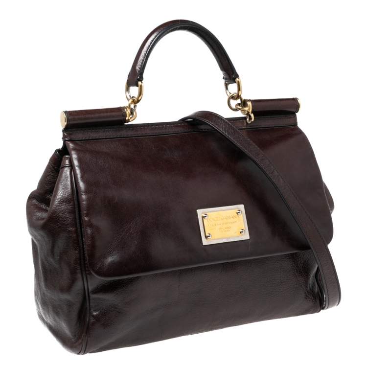 مملوكة مسبقًا Dolce & Gabbana Dark Brown Leather Large Miss Sicily Top Handle Bag